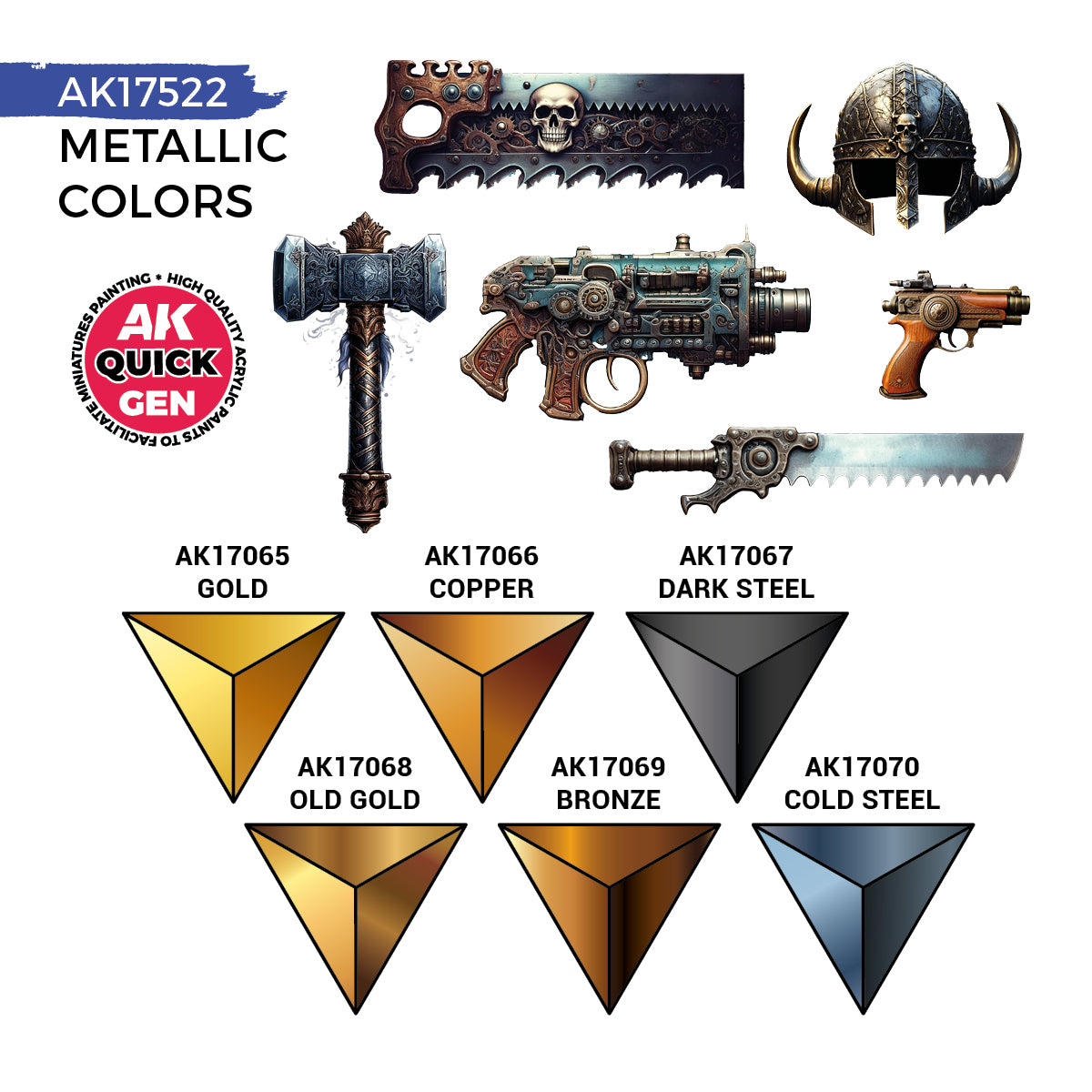 AK Quick Gen Acrylic Contrast Paint Set - Metallics