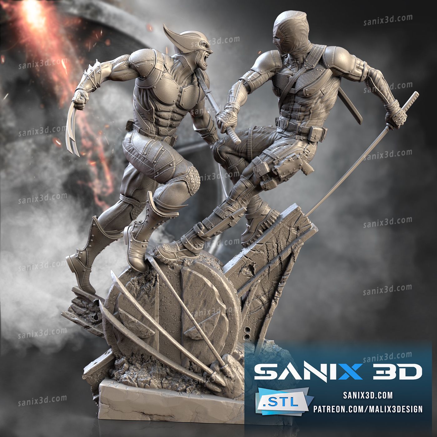 Deadpool vs Wolverine Fan Art Resin Sculpture