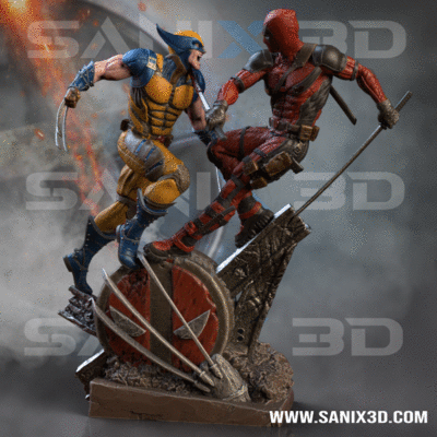 Deadpool vs Wolverine Fan Art Resin Sculpture