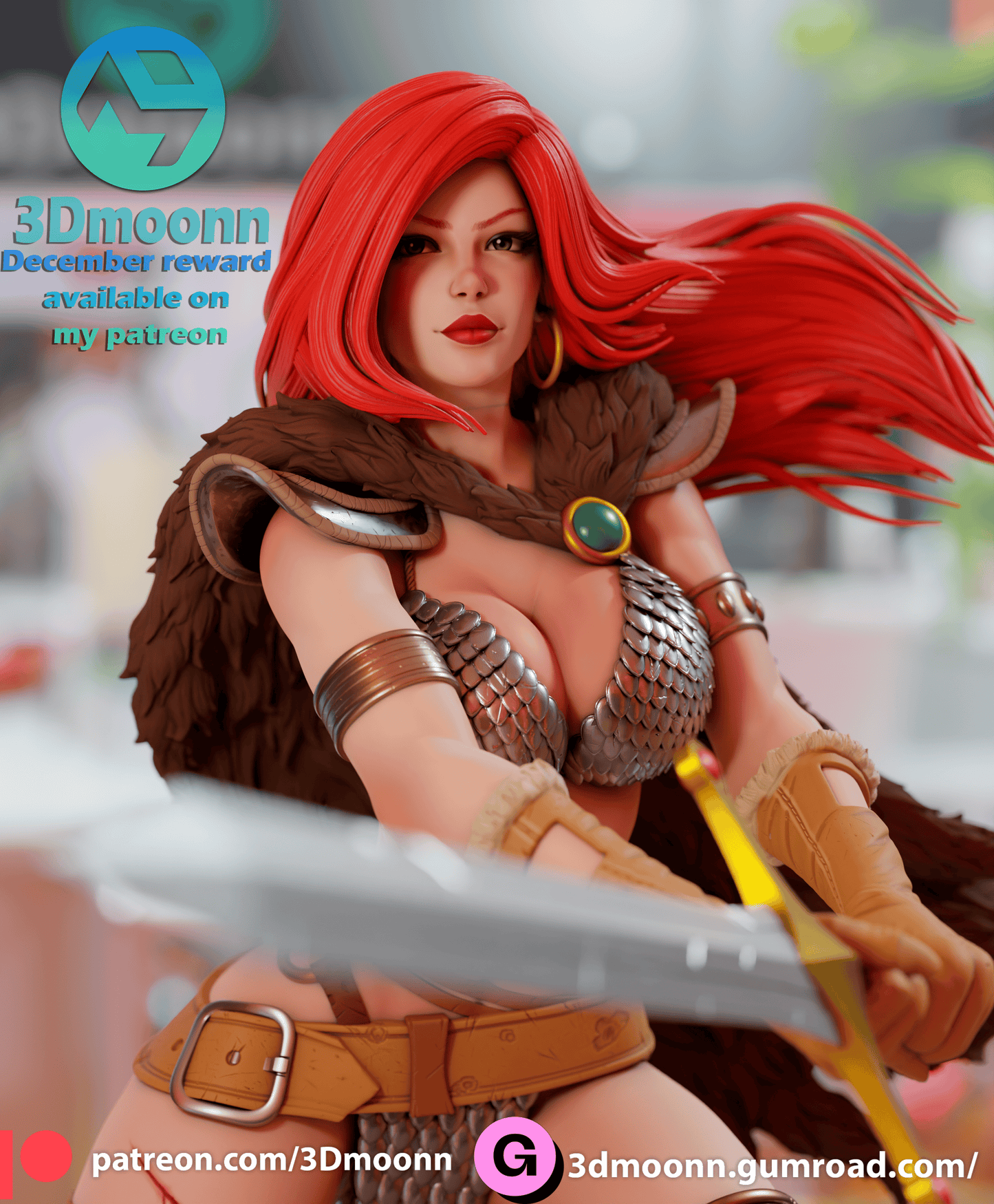 Red Sonja Resin Fan Art Sculpture 3DMoonn