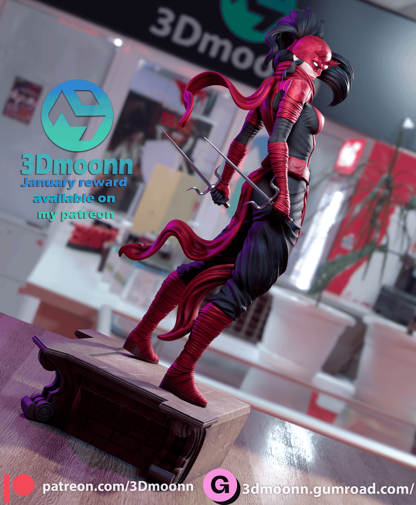 Elektra Resin Fan Art Sculpture 3DMoonn