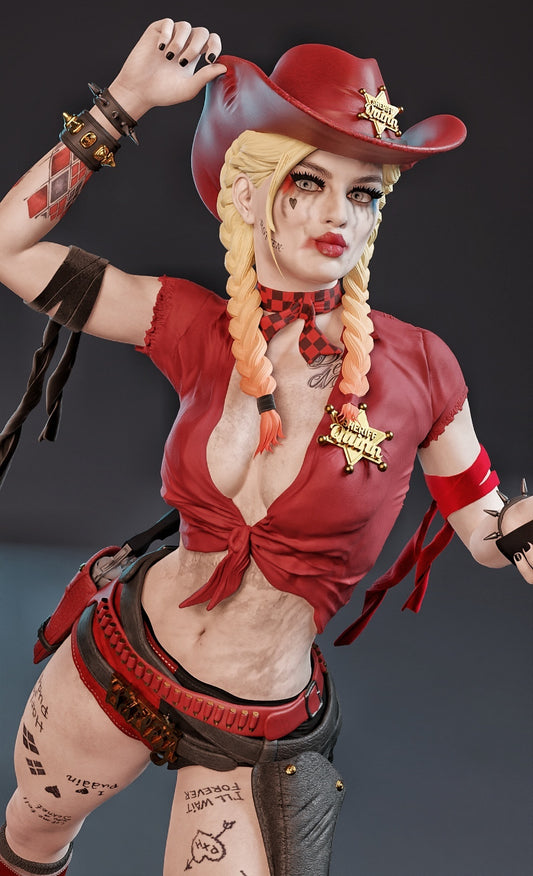 Harley Quinn Cowgirl Resin Art (Design by MCM3D Studios)