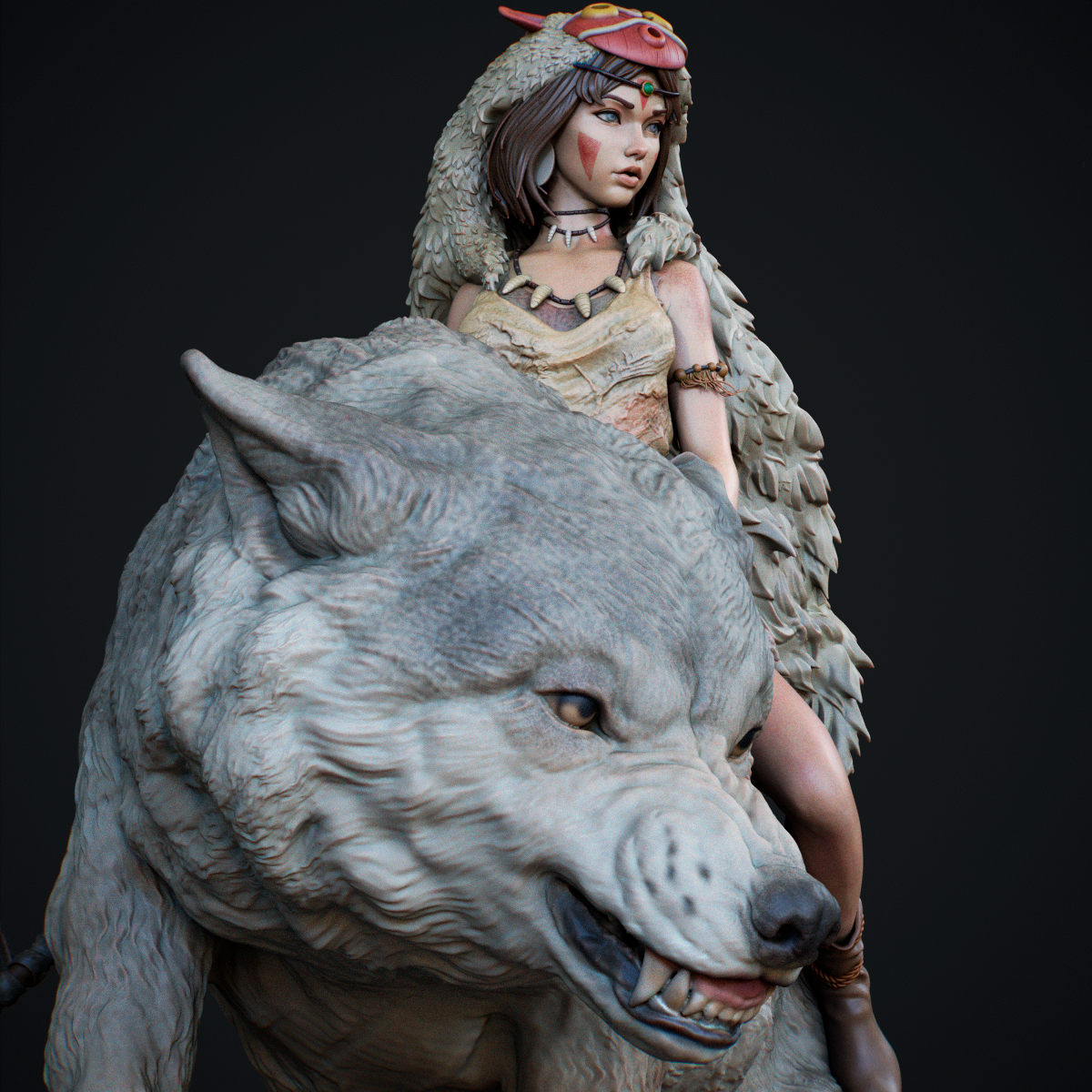 Princess Mononoke Riding Wolf Collectible Resin Fan Art Pro Painted - MTO