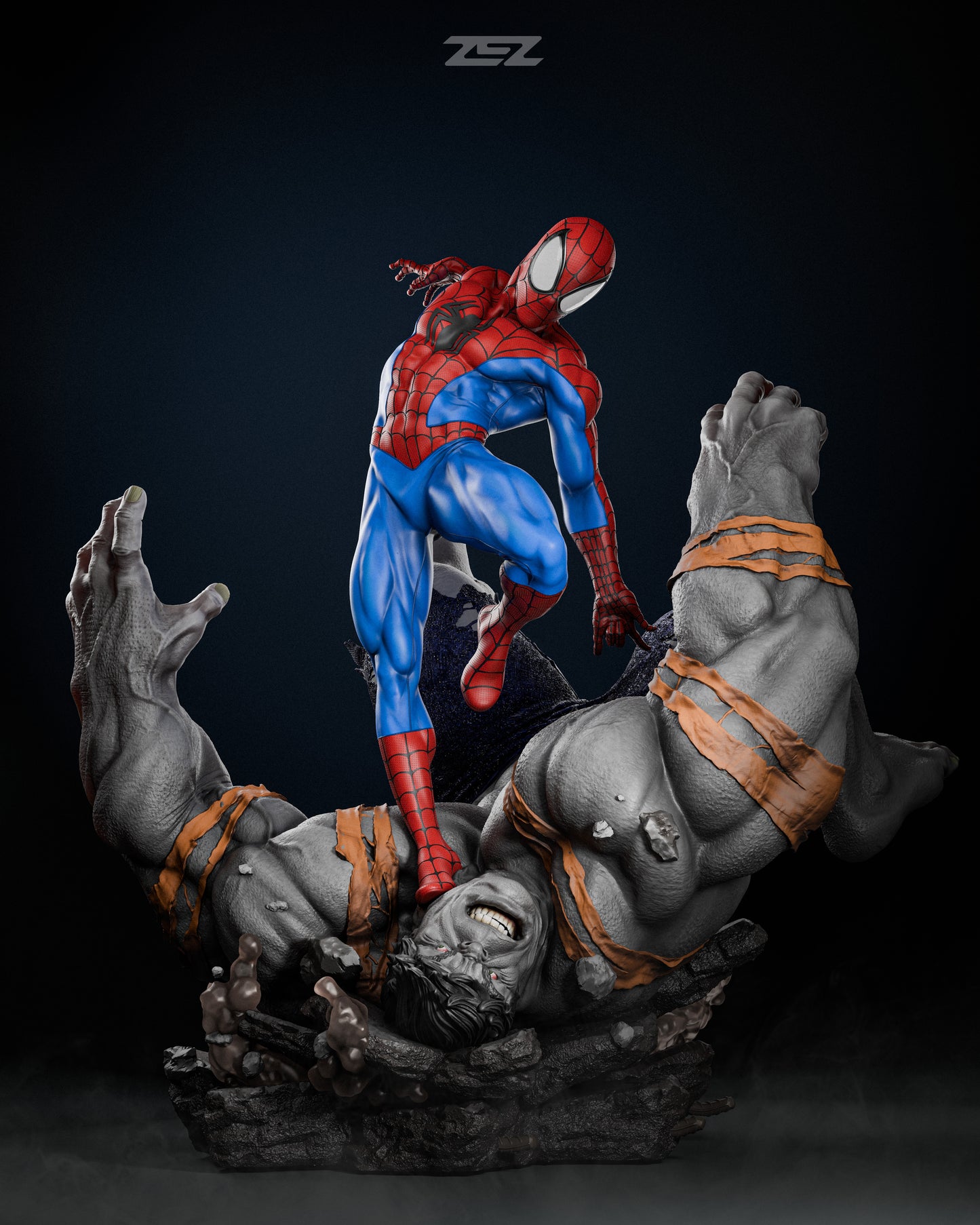 Spiderman vs Hulk Resin Fan Art Sculpture (Zez)