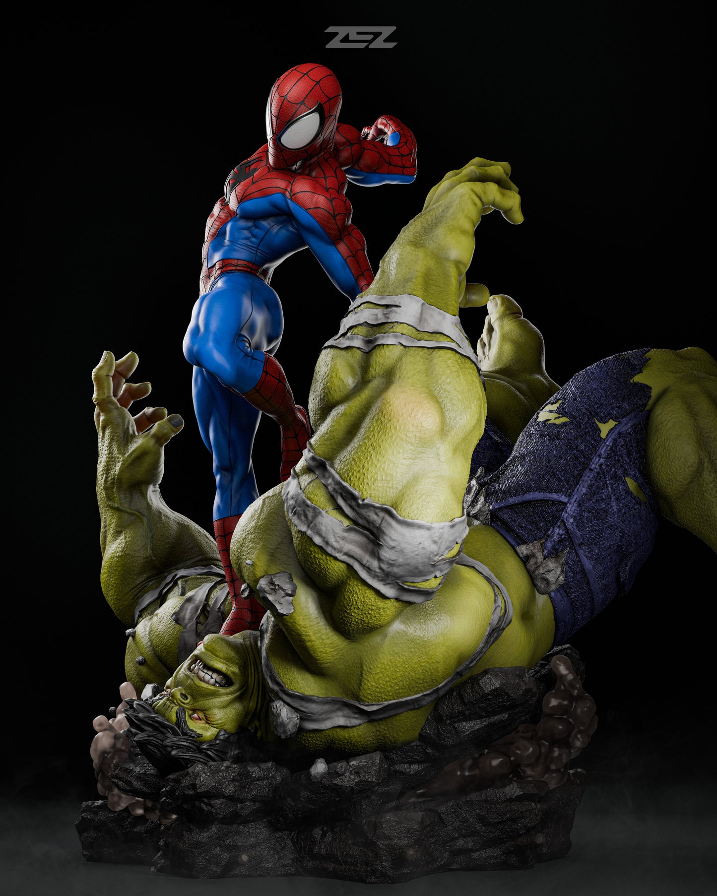 Spiderman vs Hulk Resin Fan Art Sculpture (Zez)