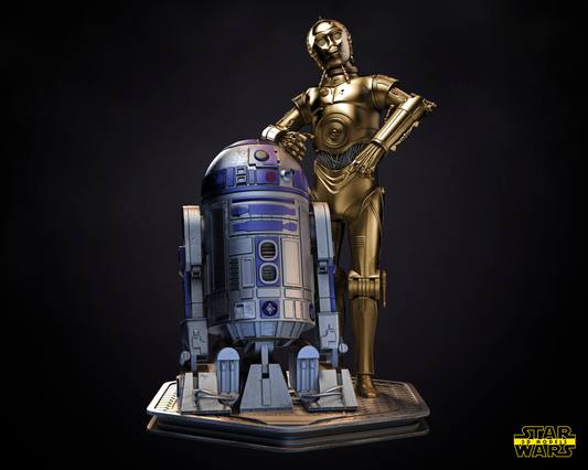 C3PO + R2D2 Diorama Collectible Resin Fan Art Pro Painted - MTO