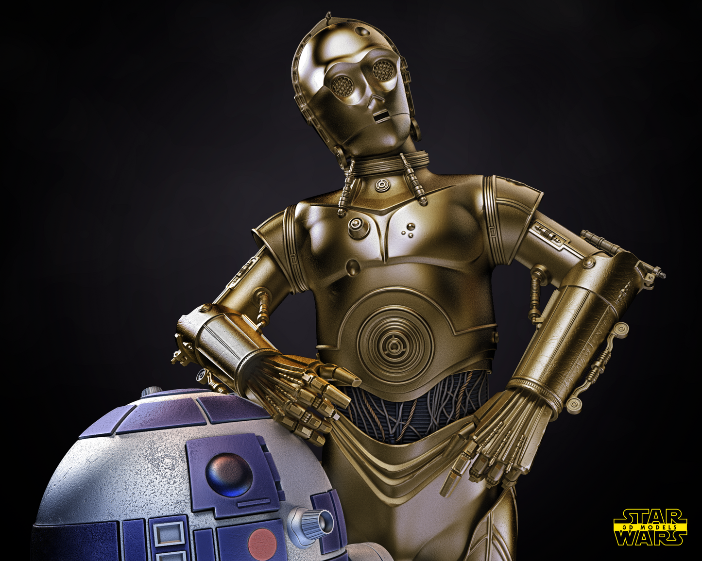 C3PO + R2D2 Diorama Collectible Resin Fan Art Pro Painted - MTO