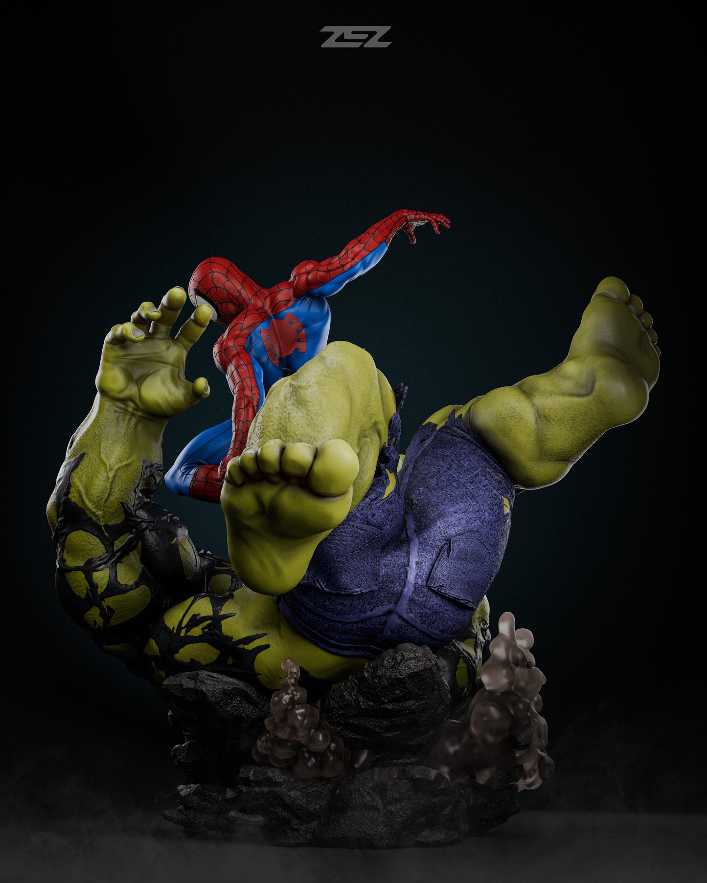 Spiderman vs Hulk Resin Fan Art Sculpture (Zez)