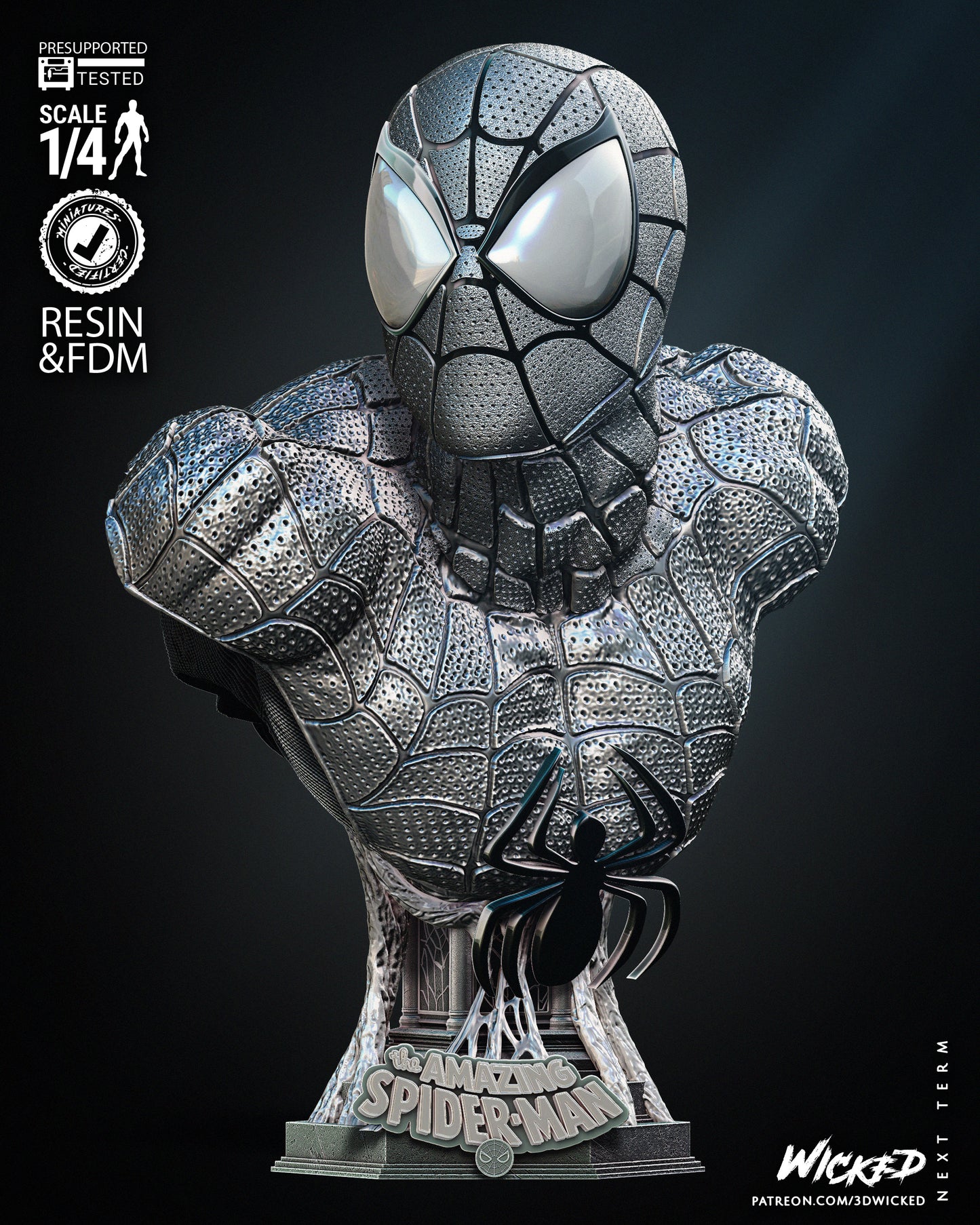 Spiderman Bust Wicked Collectible Resin Fan Art Pro Painted 1/4 Scale - MTO