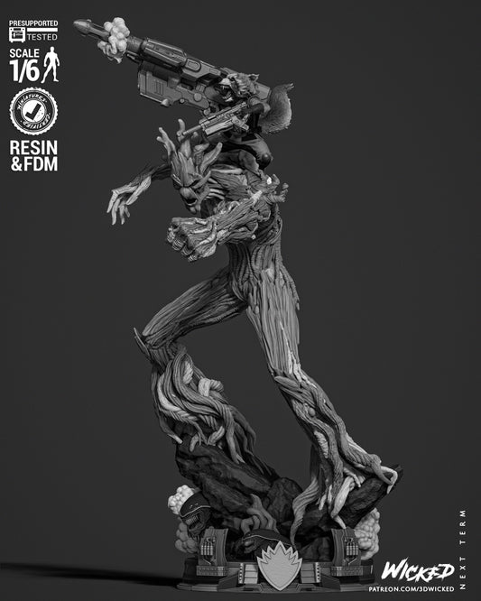 Groot and Rocket Resin Fan Art Sculpture