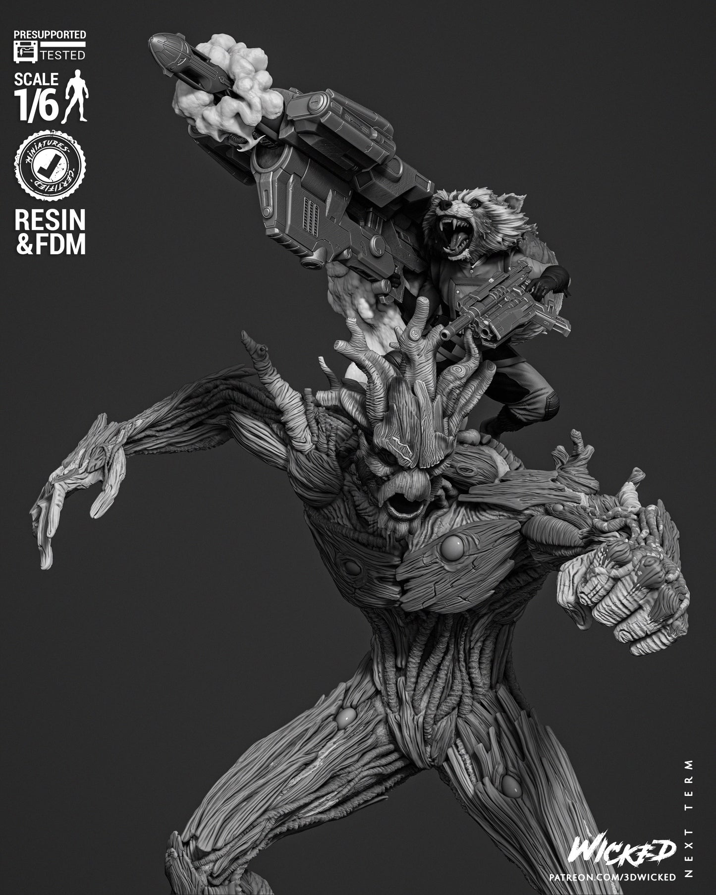 Groot and Rocket Resin Fan Art Sculpture