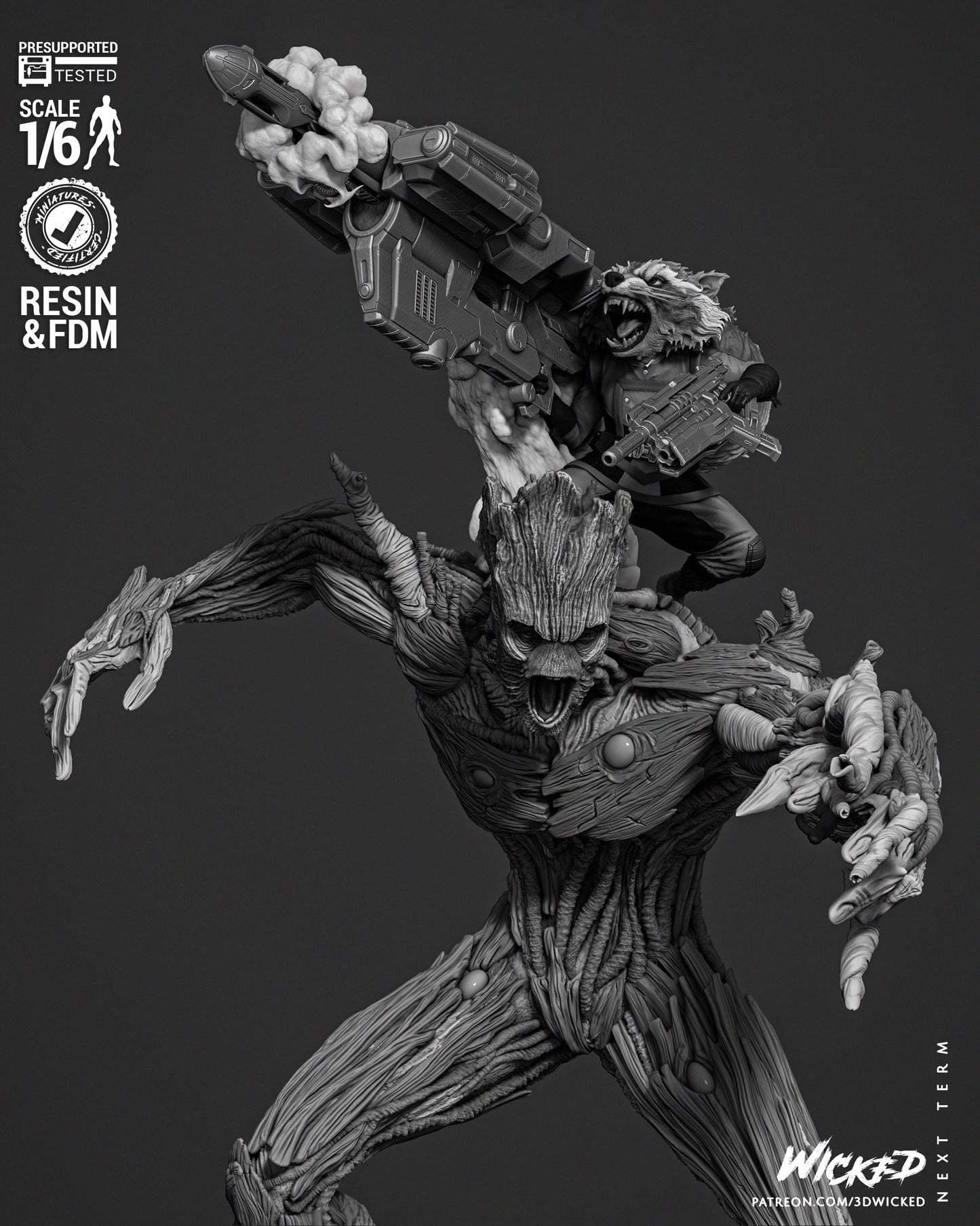 Groot and Rocket Resin Fan Art Sculpture