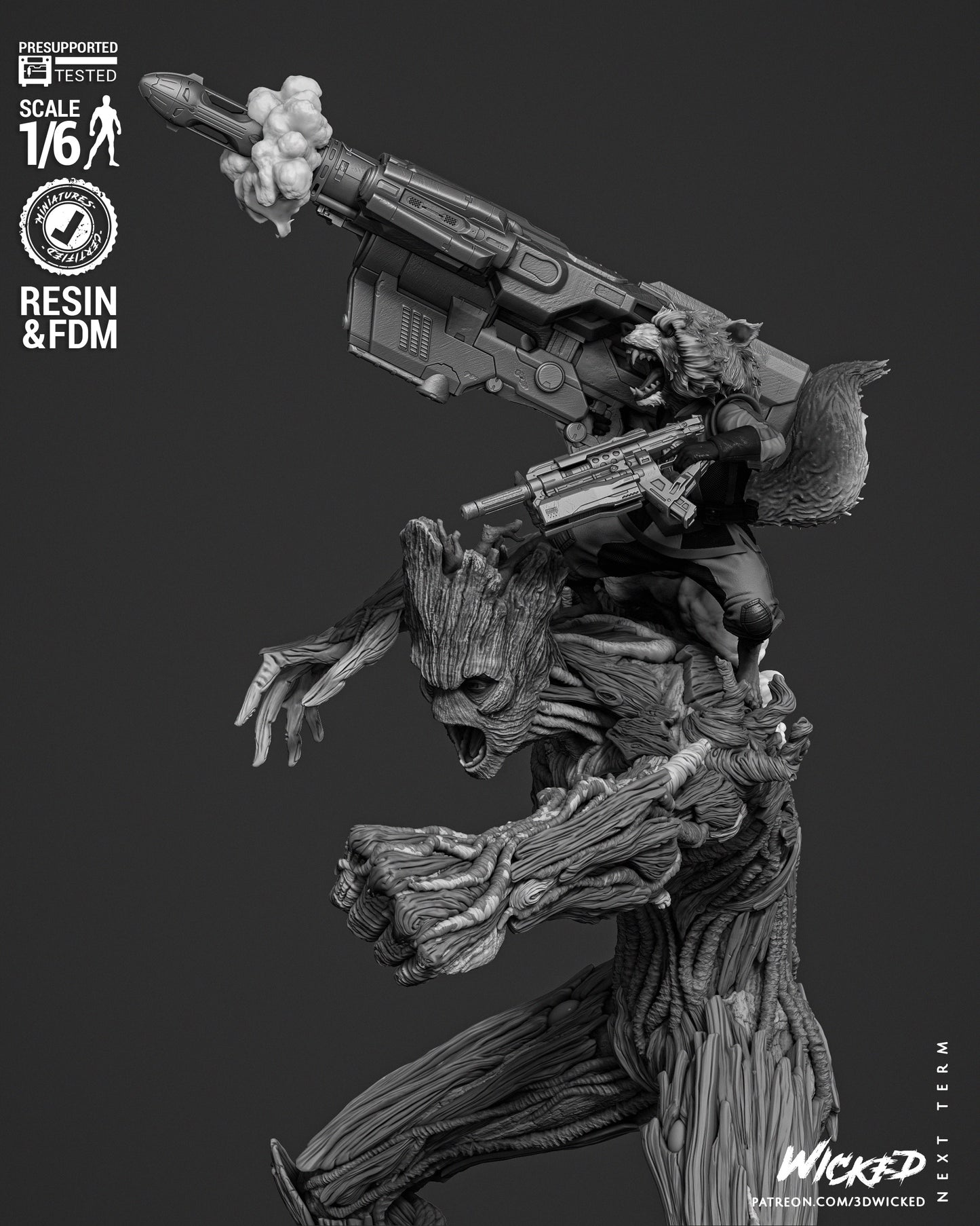 Groot and Rocket Resin Fan Art Sculpture