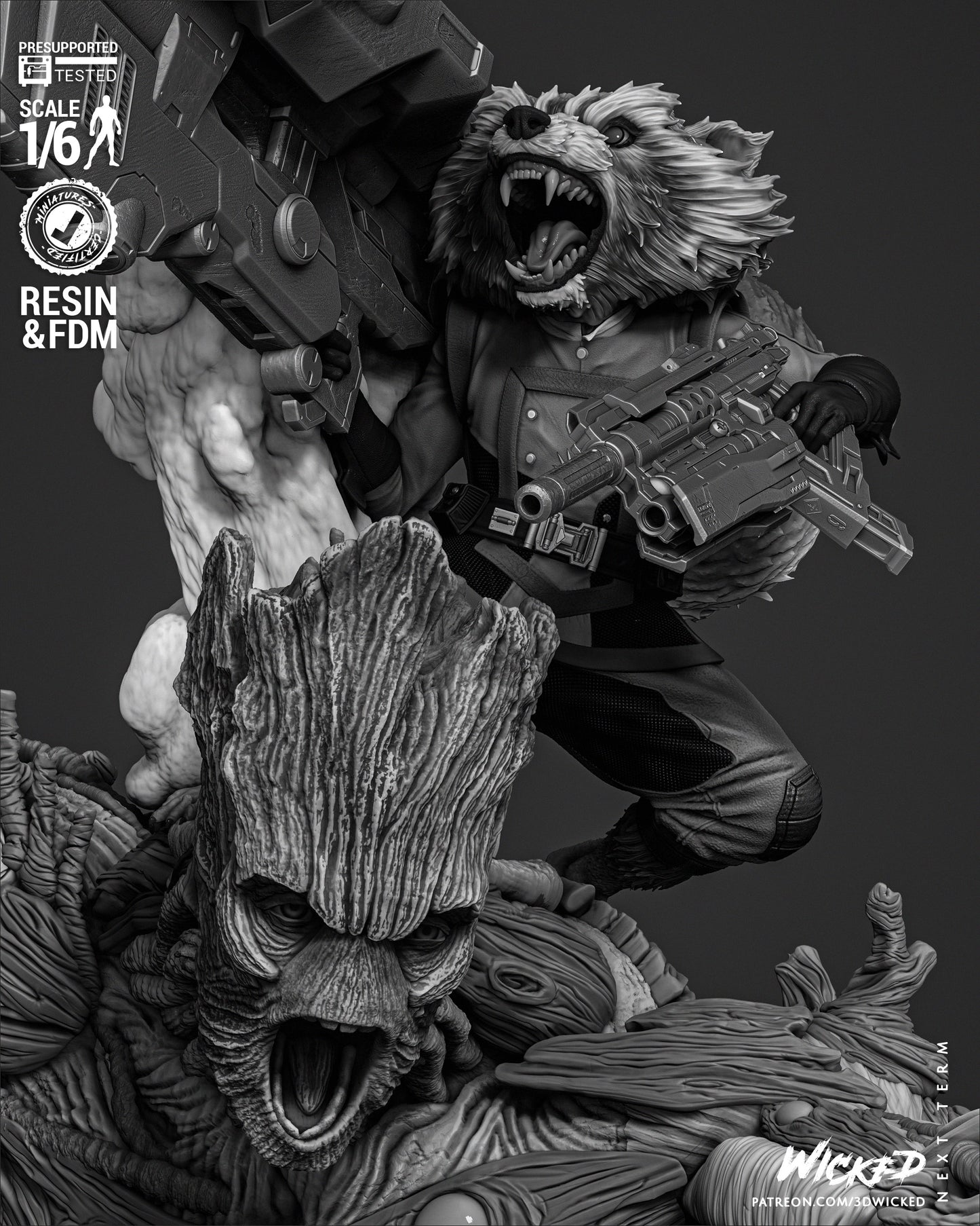 Groot and Rocket Resin Fan Art Sculpture