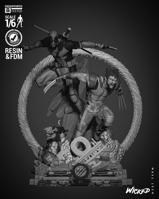 Deadpool and Wolverine Diorama Resin Fan Art Pro Painted - MTO WS