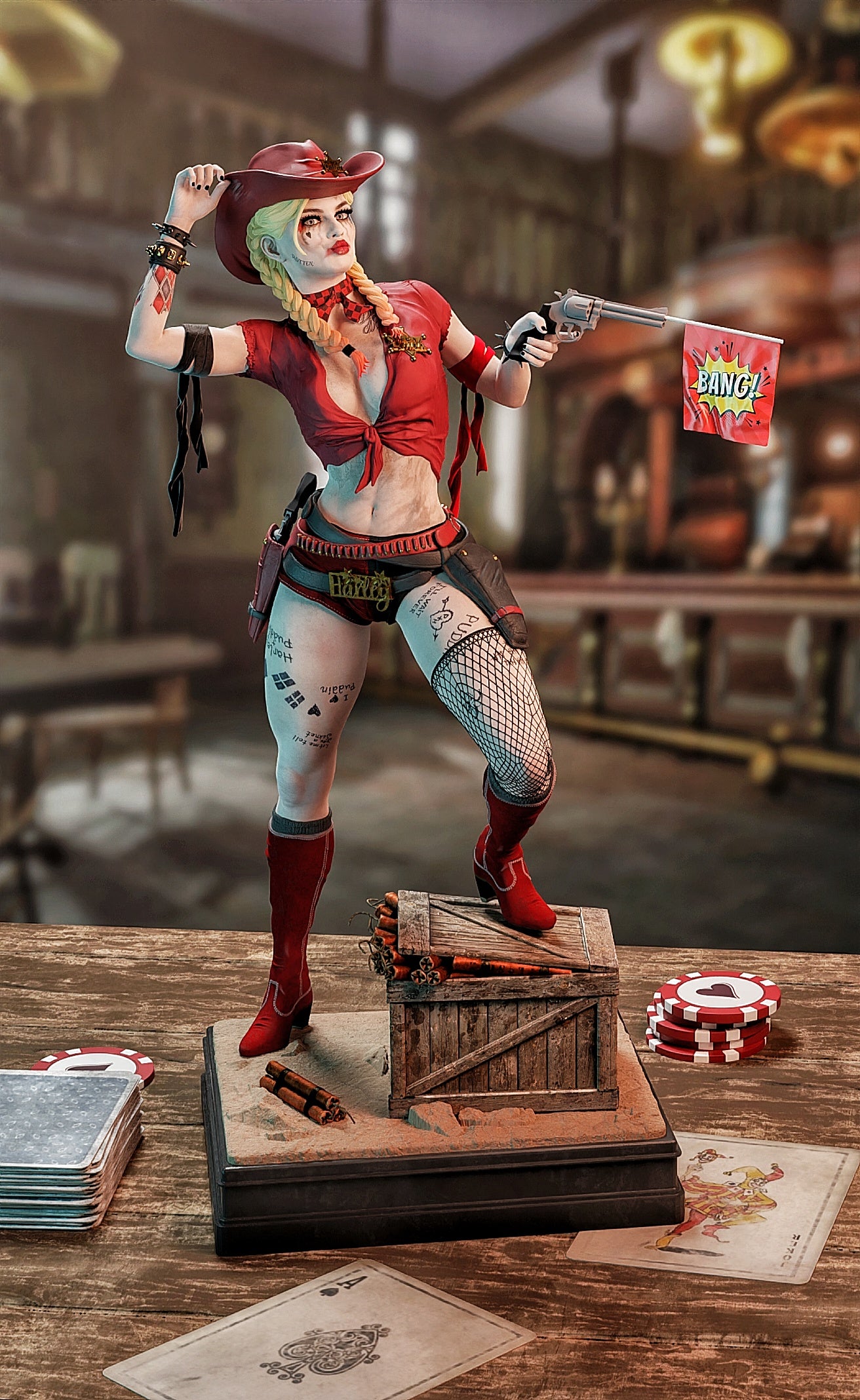 Harley Quinn Cowgirl Resin Art (Design by MCM3D Studios)