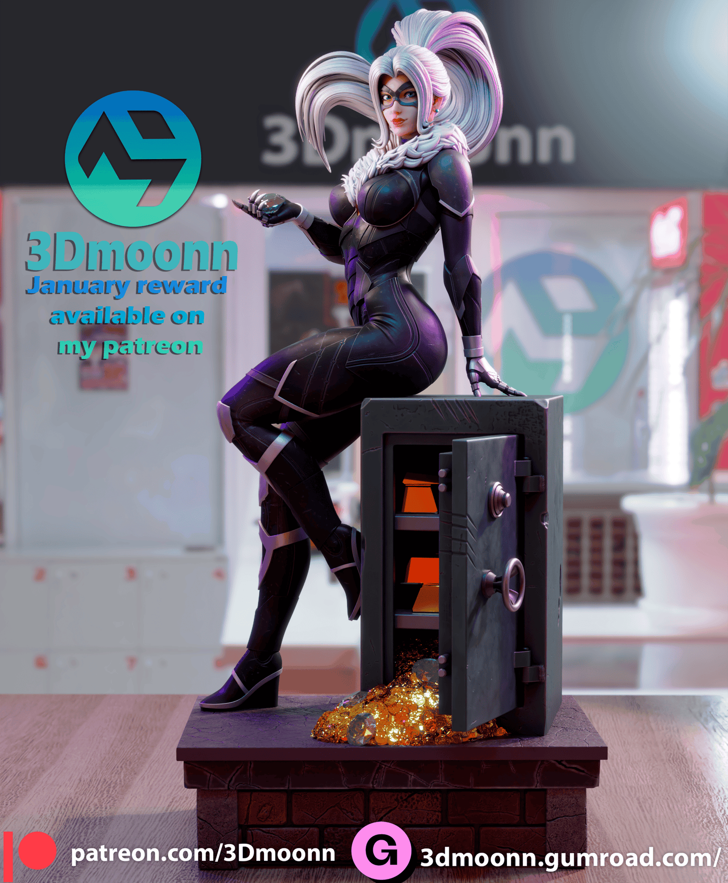 Black Cat Resin Fan Art Sculpture 3DMoonn