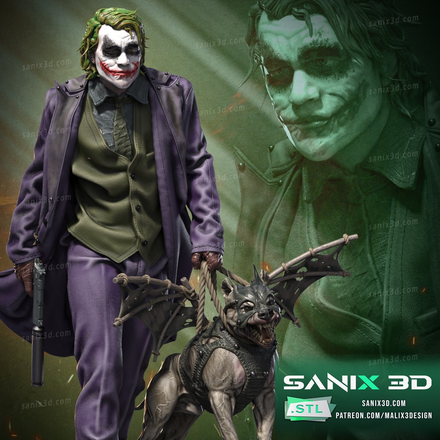 Joker + Batdog Resin Fan Art Sculpture