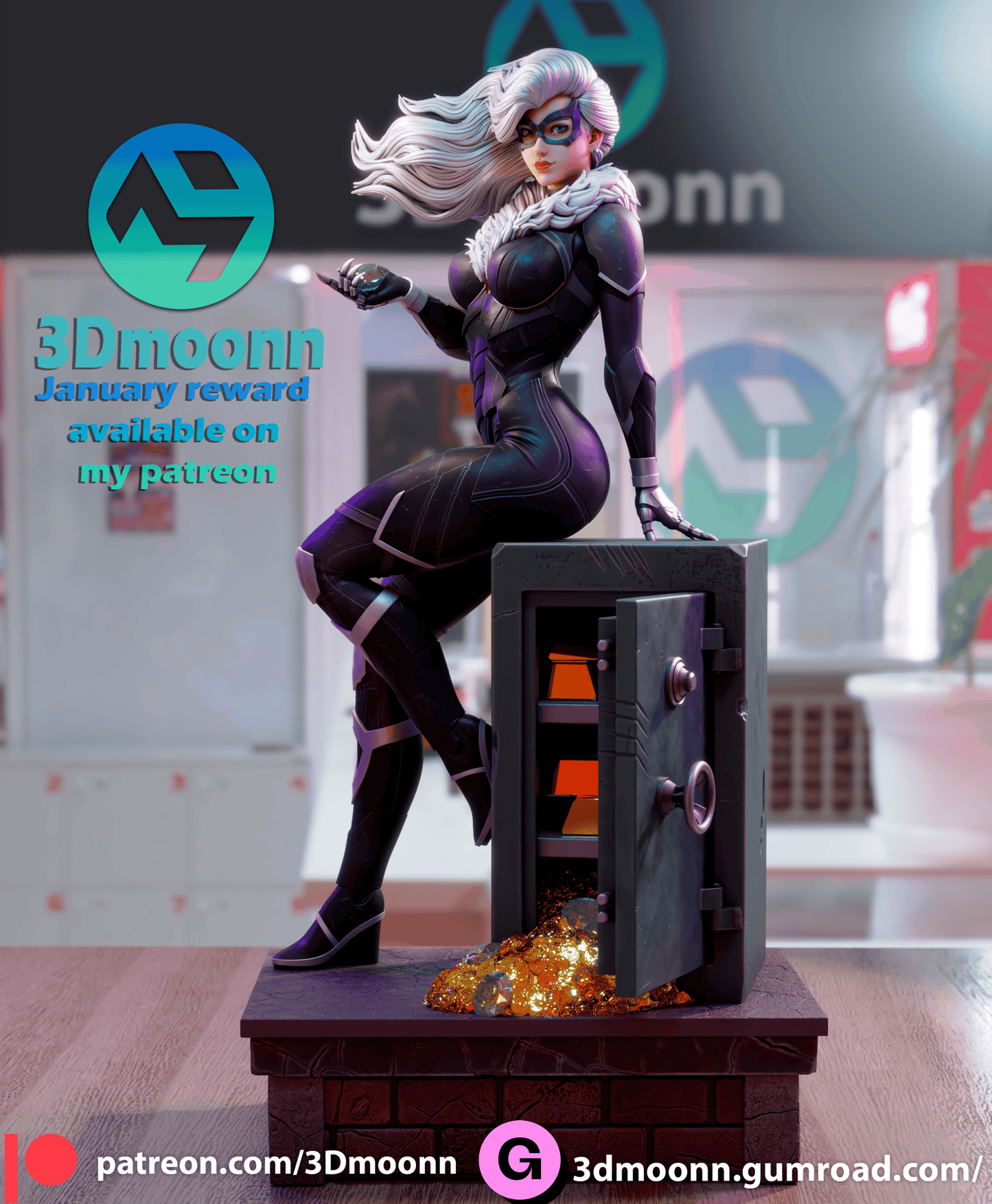 Black Cat Resin Fan Art Sculpture 3DMoonn