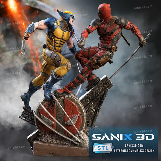 Deadpool vs Wolverine Fan Art Resin Sculpture