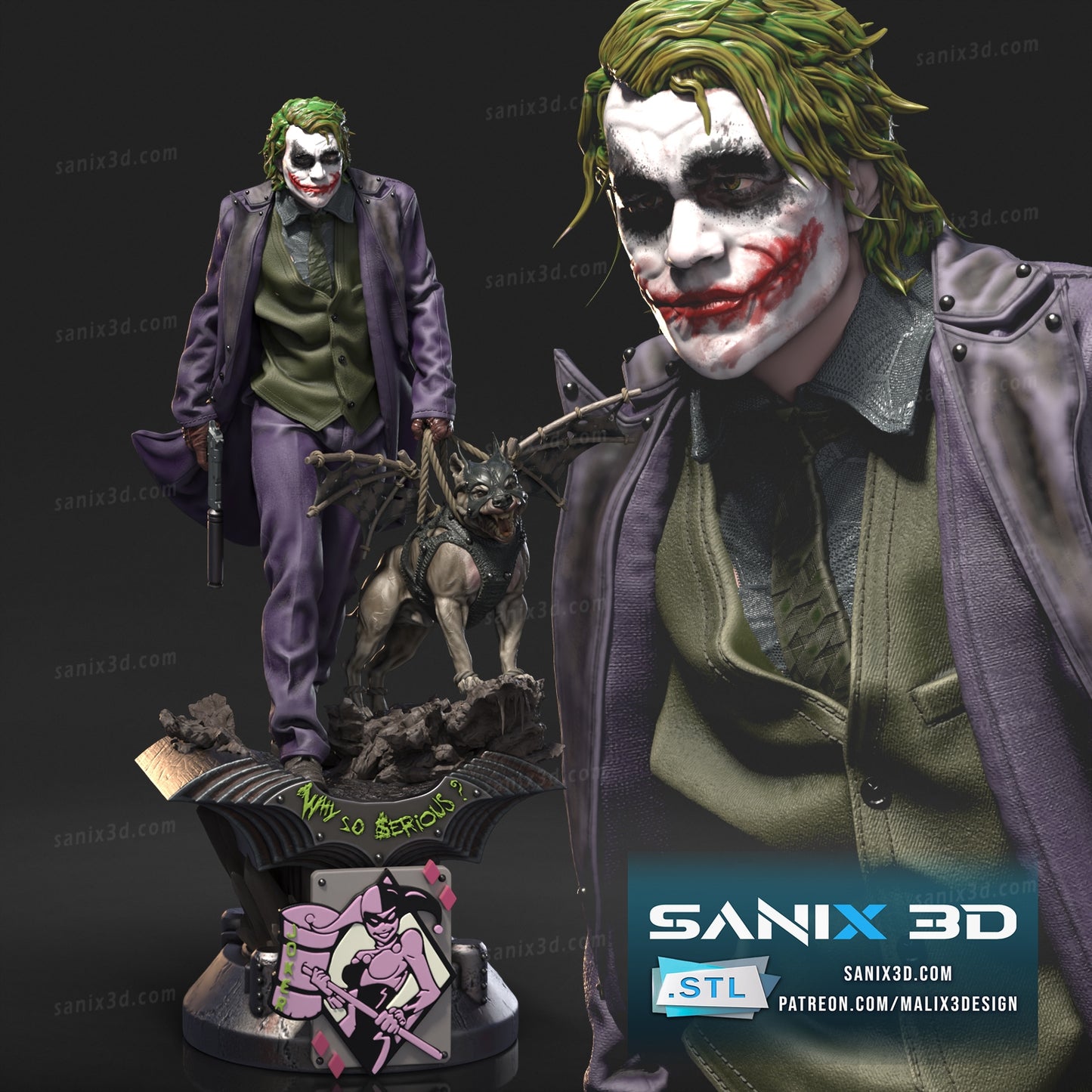 Joker + Batdog Resin Fan Art Sculpture