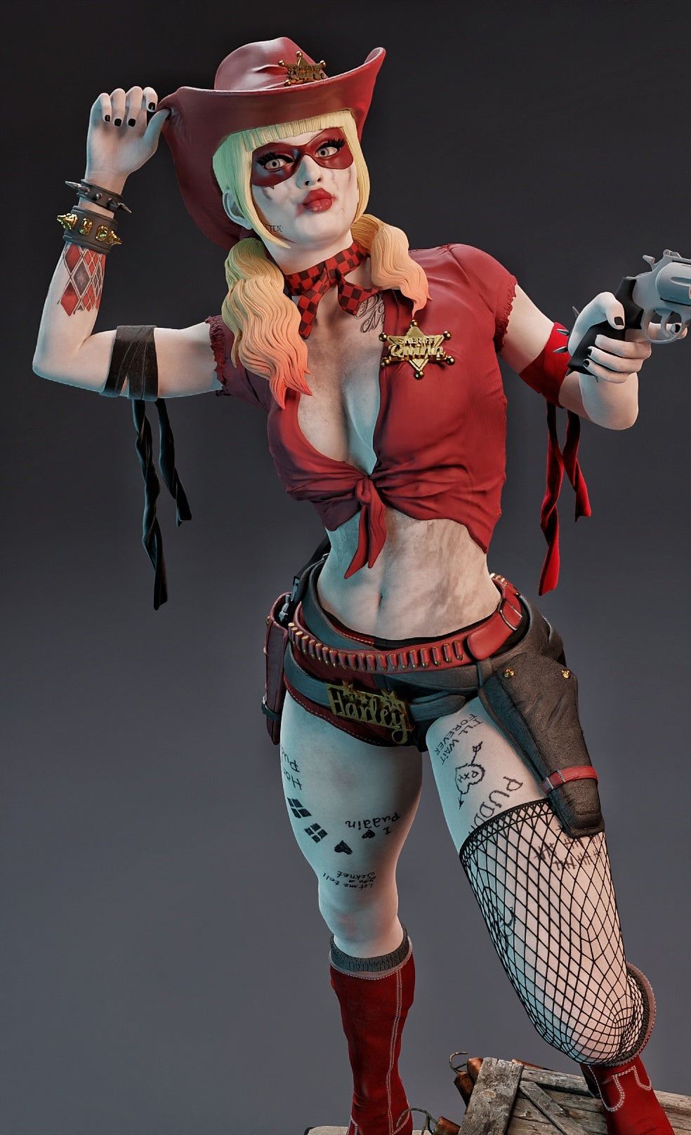 Harley Quinn Cowgirl Resin Art (Design by MCM3D Studios)