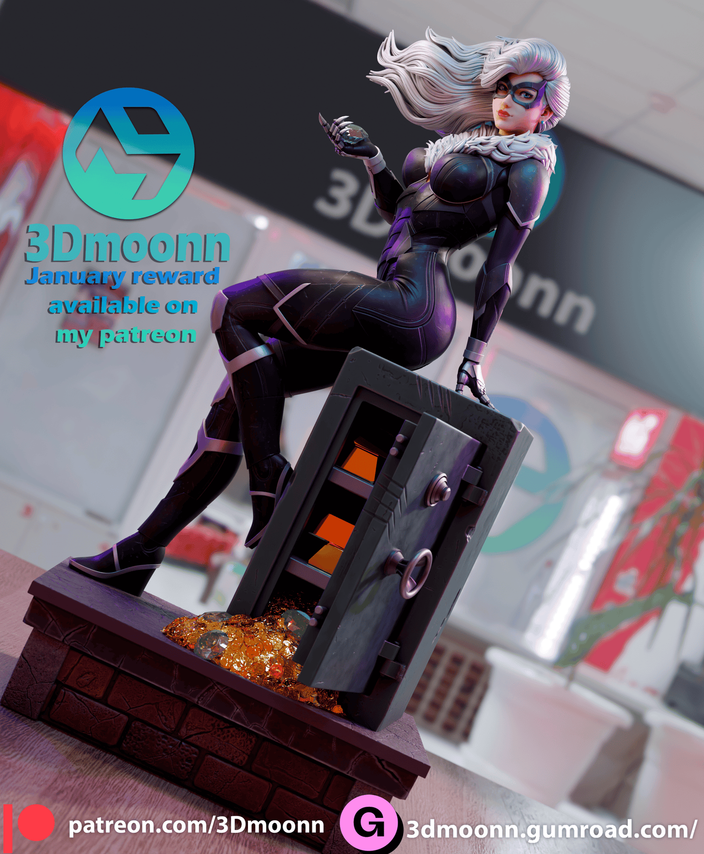 Black Cat Resin Fan Art Sculpture 3DMoonn