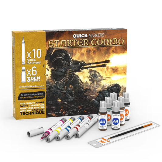 AK Quick Gen Markers Starter Combo Set - Acrylic Brush Marker and 3rd Gen Paint