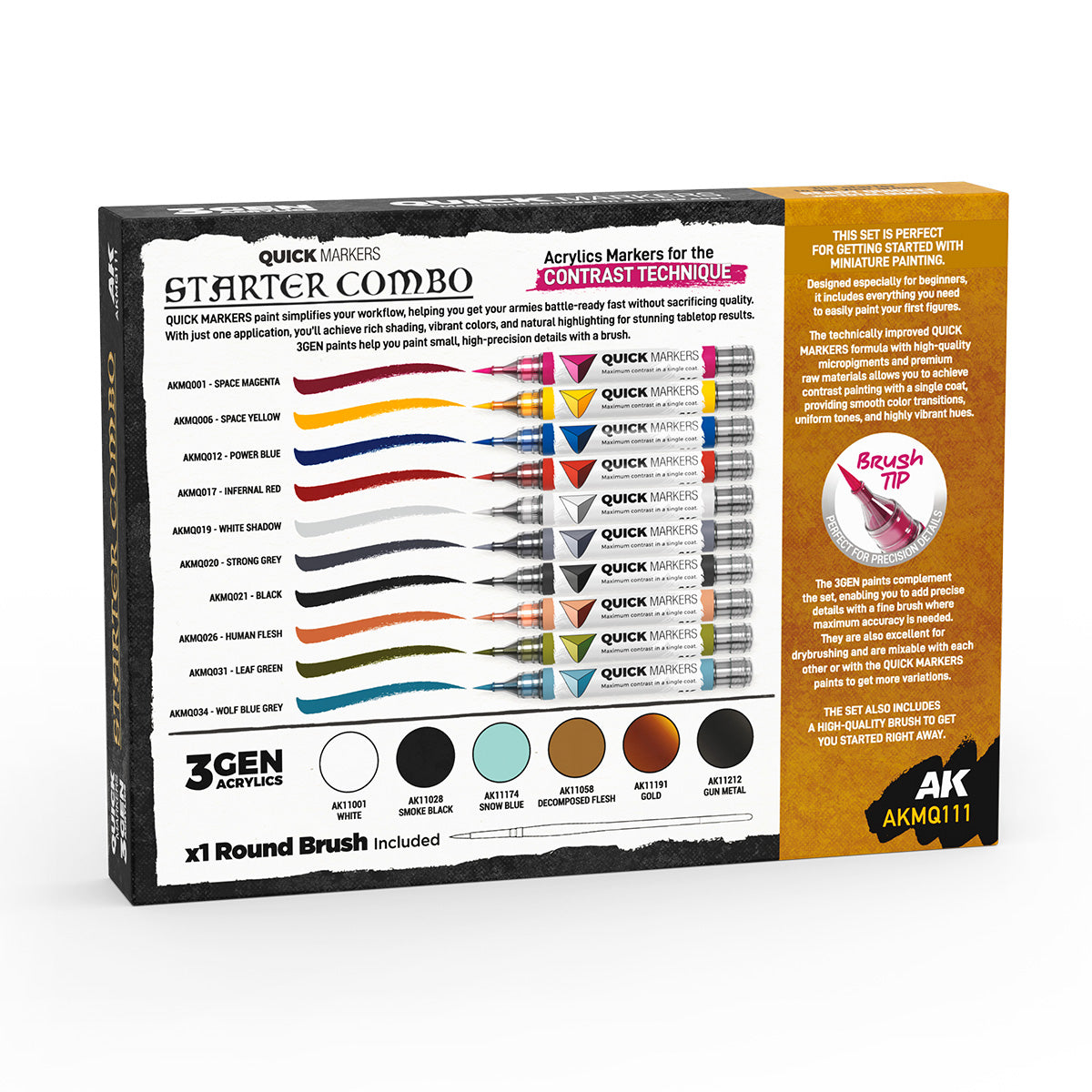 AK Quick Gen Markers Starter Combo Set - Acrylic Brush Marker and 3rd Gen Paint