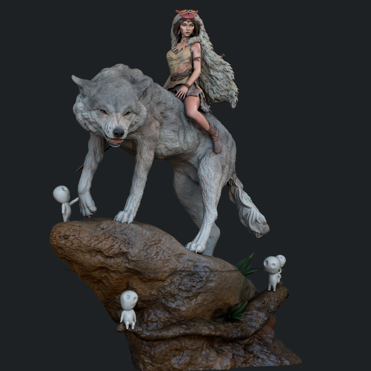 Princess Mononoke Riding Wolf Collectible Resin Fan Art Pro Painted - MTO