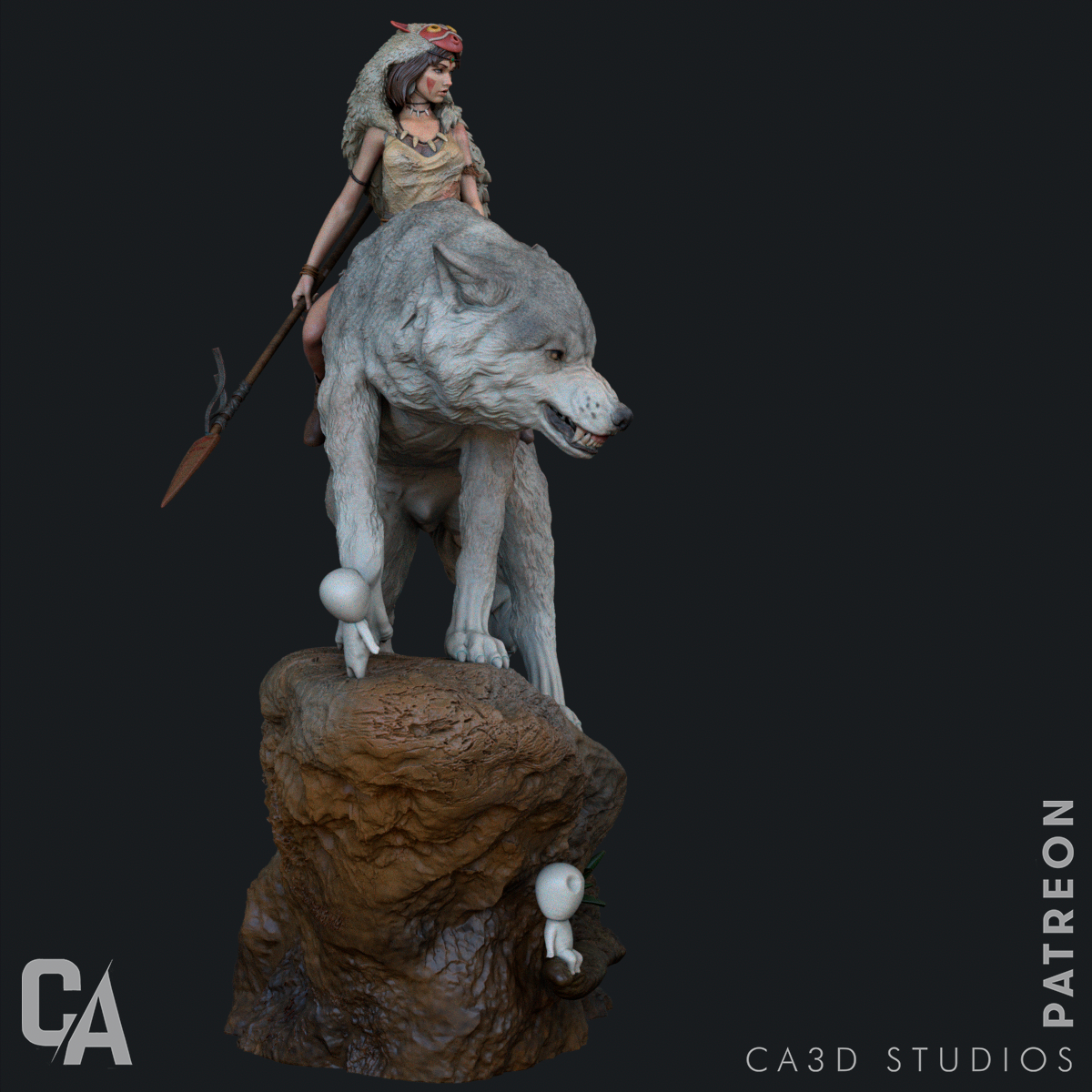 Princess Mononoke Riding Wolf Collectible Resin Fan Art Pro Painted - MTO