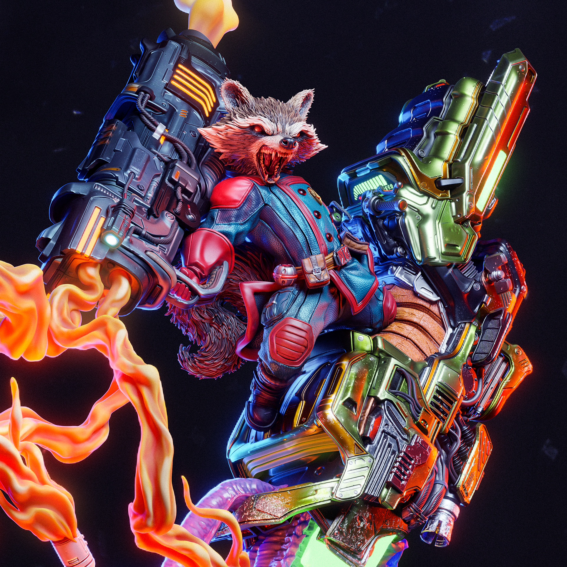 Rocket Raccoon Resin Art - MTO (Design by CA3D) – RelentlesStorm Models ...