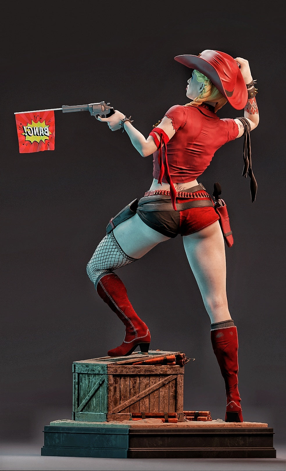 Harley Quinn Cowgirl Resin Art (Design by MCM3D Studios)